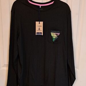 NWT Chubbies Black Long Sleeve Women Tee with Colorful Pocket